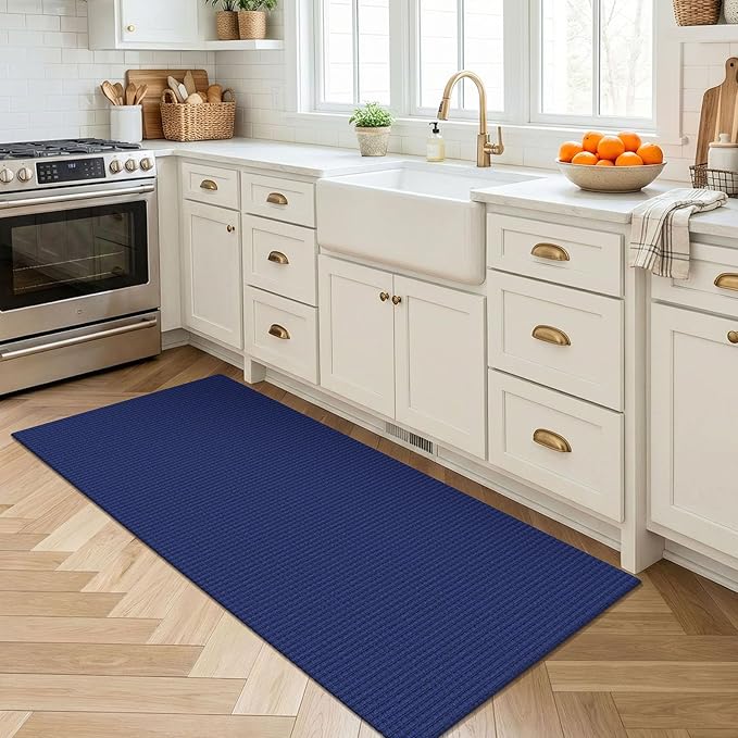 EARTHALL Woven Runner Rug 2x4 Ft Washable Runners for Hallways Cotton Non Slip Eentryway Runner Braided Indoor Floor Carpet for Kitchen, Hallway, Kitchen, Doormat, Royal Blue/Navy