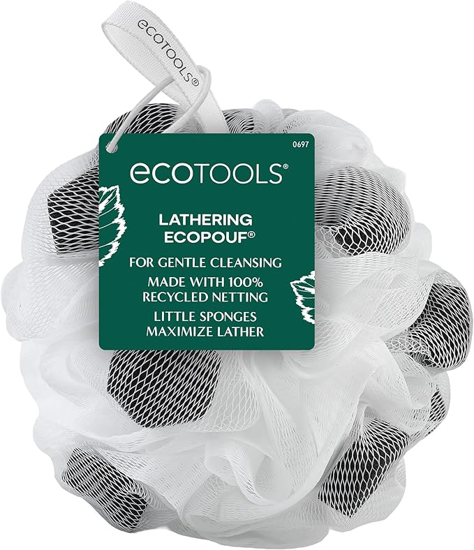 EcoTools Lathering EcoPouf Body Loofah, Exfoliating Shower Sponge Made with 100% Recycled Netting, Bath Pouf for Rich Lather, 1 Count