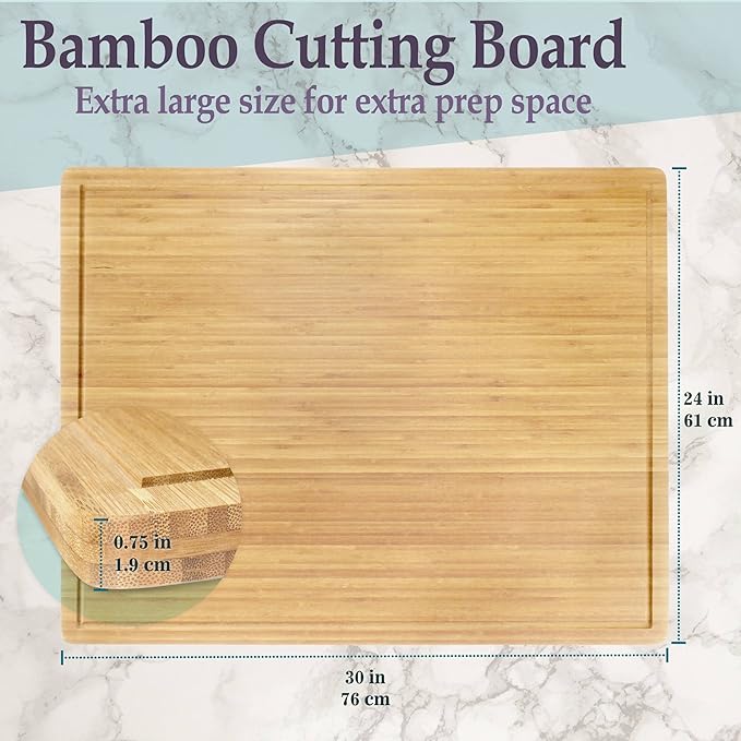 BambooMN Bamboo Burner Cover Cutting Board - 3 Ply - Extra Large - Grooved/Flat (30" x 24" x 0.75") - 1 Piece