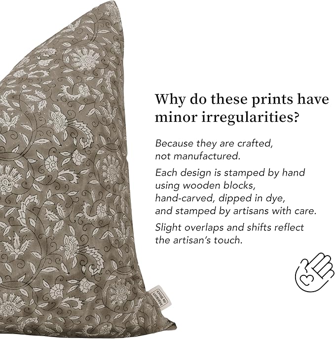 Hand-Block Printed, Artisan-Made Neutral Accent Throw Pillow Covers- 100% Cotton Cushion for Sofa, Bed, Chair, Home Decor, Boho, Indoor - Lina (New Greige, 20" x 20" (Pack of 2))