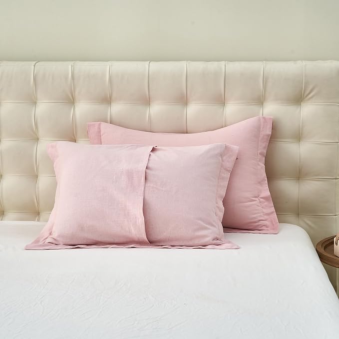 Simple&Opulence French Linen Duvet Cover Set 68" x 86"- 2 Pieces (1 Comforter Cover,1 Pillowcase)- Natural Flax Cotton Blend-Solid Color Breathable Farmhouse Bedding- Pale Pink, Twin