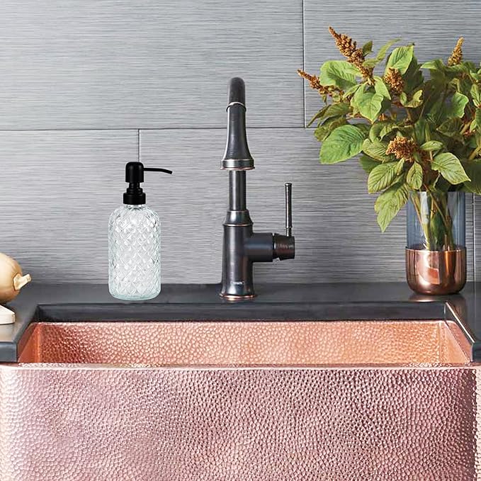 12Oz Glass Soap Dispenser with 304 Black Rustproof Stainless-Steel Pump, Refillable Glass Soap Dispenser for Kitchen, Bathroom, Farmhouse (Clear)