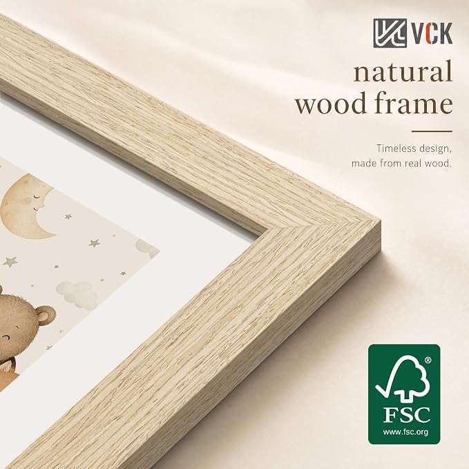 VCK 16x24 Poster Frame 3 Pack - Natural Oak Solid Wood Picture Frames with Exclusive Wood Grain, Wall Hanging