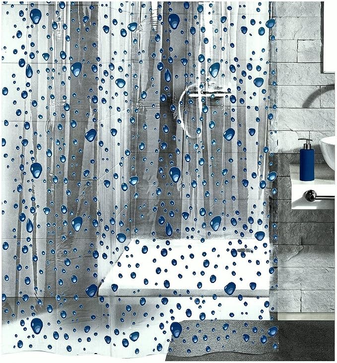 Kleine Wolke PEVA Shower Curtain Liner Clear - with Dark Blue Bubbles - 70.9in x 78.7in