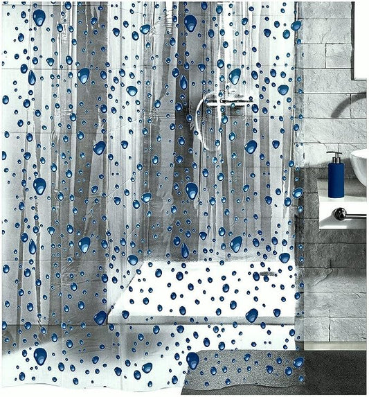 Kleine Wolke PEVA Shower Curtain Liner Clear - with Dark Blue Bubbles - 70.9in x 78.7in