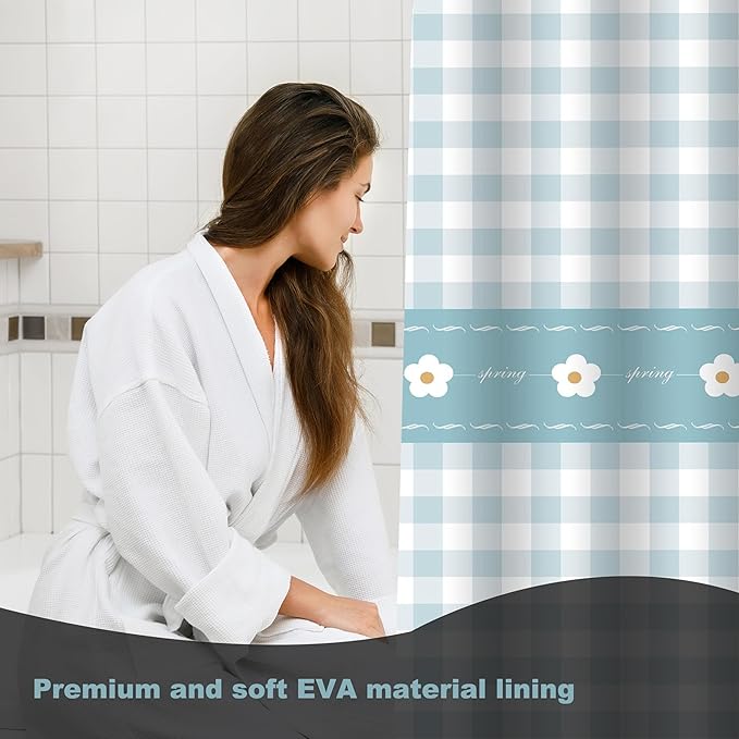 Plastic Shower Curtain Liner, Premium EVA 5G Classic Plaid Shower Curtain, Shower Curtains for Bathroom with 3 Magnetic Weights and Rustproof Grommets (Classic Plaid, 72x72 in)
