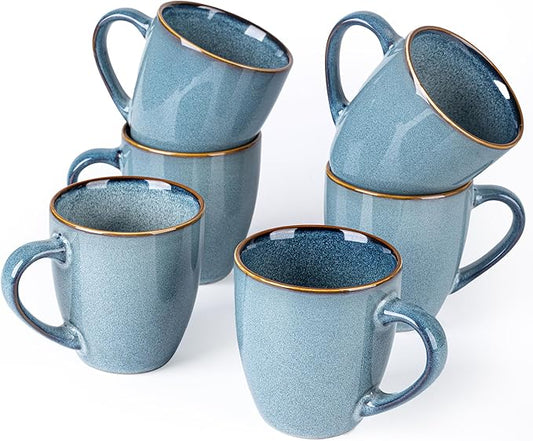 GBhome Ceramic Coffee Mugs Set of 6, 12oz Stoneware Coffee Mugs Set For Dad Mom Women MEN, Light Weight Ceramic Coffee Cups for Latte/Tea/Beer/Hot Cocoa, Dishwasher & Microwave Safe