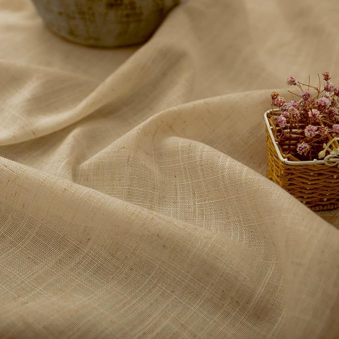 Tan Brown Linen Curtains 108 Inches Long for Living Room 2 Panel Back Tab Pocket Cloth Canvas Semi Privacy Sand Colored Curtain for Bedroom Patio Door French Country Victorian Western Boho Decor Taupe