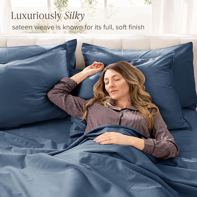 Bare Home 100% Organic Cotton Twin Sheet Set - 400 Thread Count - Smooth Sateen Weave - Breathable & Cooling - Hotel Luxury Set - Deep Pocket Bed Sheets (Twin, Bering Sea)