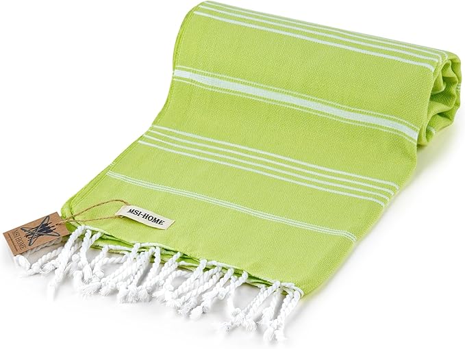 100% Organic Turkish Cotton Beach and Bath Towel, Peshtemal Towel Blanket, Quick Dry Sand Free, Oversized Light Compact, Diamond Weave, Prewashed, 71 x 39 Inches (Light Green)