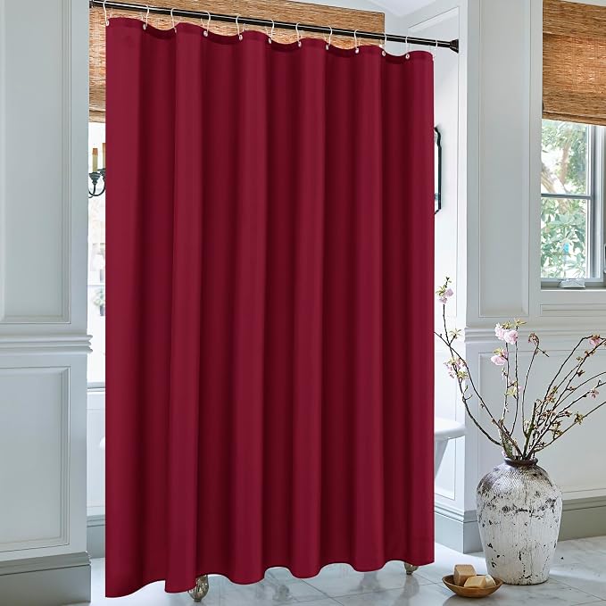 Biscaynebay Quality Fabric Shower Curtain Liners 72 Inch by 72 Inch, Burgundy Water Resistant Bathroom Curtains Rust Resistant Grommets & Weighted Bottom Hem Machine Washable