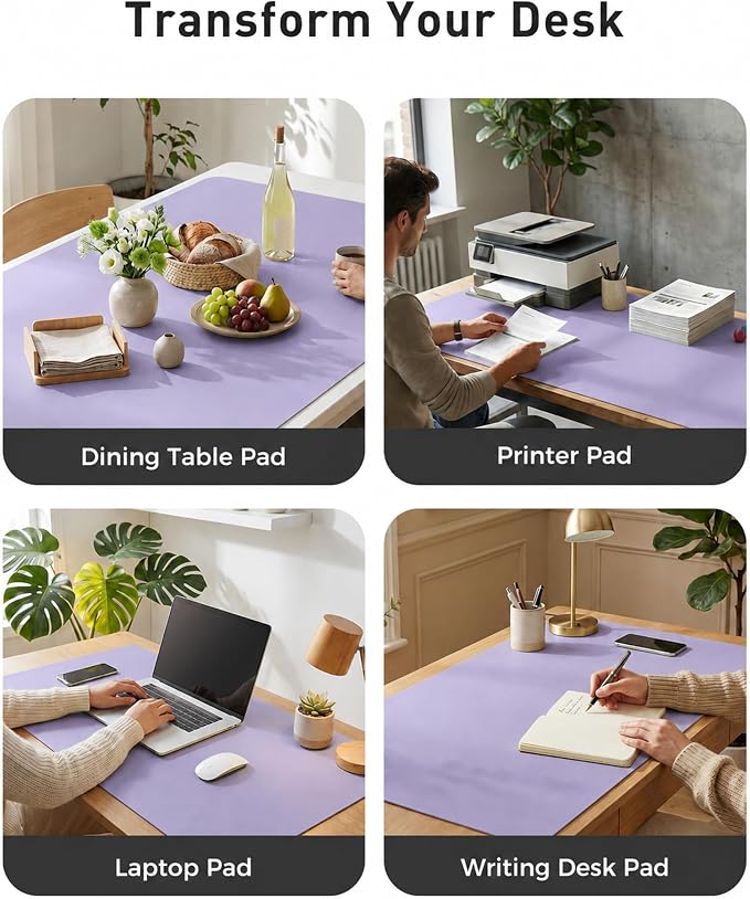 Aothia Faux Leather Desk Mat Mouse Pad, 42" x 17", Light Purple