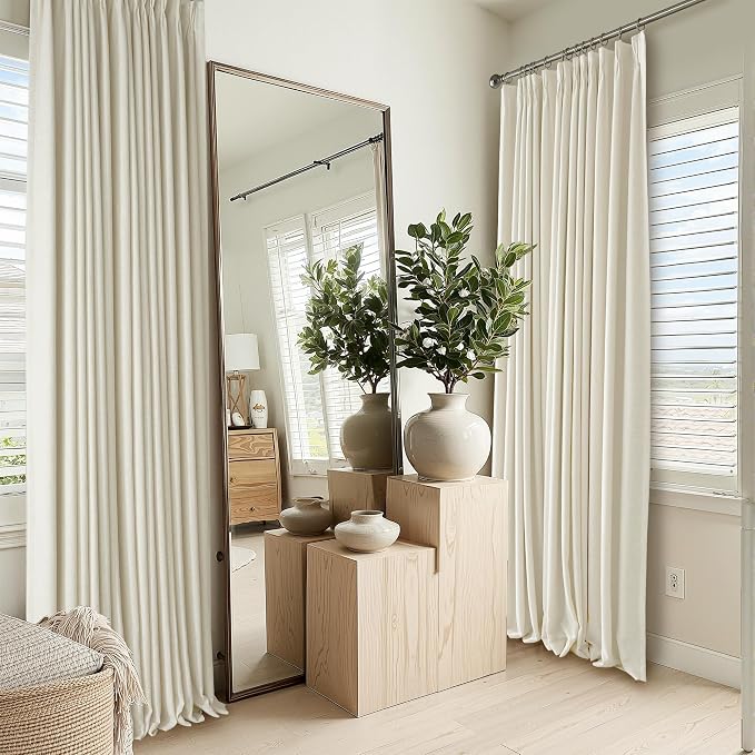 RYB HOME 100% Blackout Pinch Pleated Linen Curtains for Bedroom Living Room, Linen Textured Fabric with Liner Thermal Insulated for Sliding Glass Door, Beige, 40" W x L102 L, 2 Panels Set