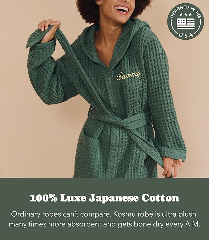 Luxury Organic Japanese Cotton Hotel & Spa Waffle Bathrobe for Men and Women (Hooded/Kimono)