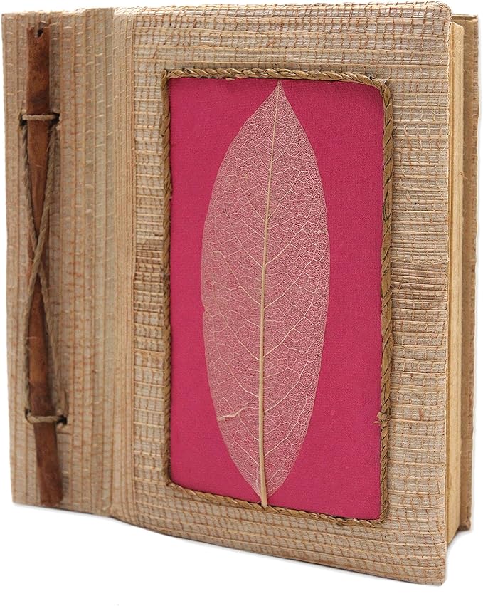 NOVICA Multicolor Pink Natural Fiber Paper Eco-Friendly Journals from Indonesia 'Pink Leaf'