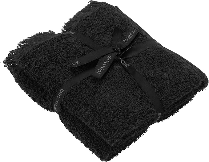 Blomus FRINO Fringed Organic Cotton Terry Guest Hand Towels 12 x 20-2pcs - Black