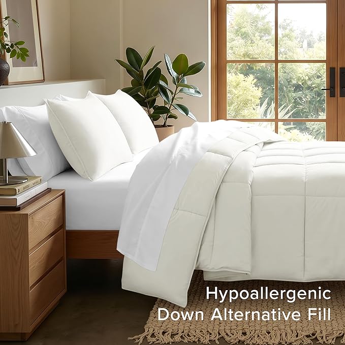 Bare Home Comforter Set - Full Size - Ultra-Soft - Goose Down Alternative - Premium 1800 Series - All Season Warmth (Full, Cream)
