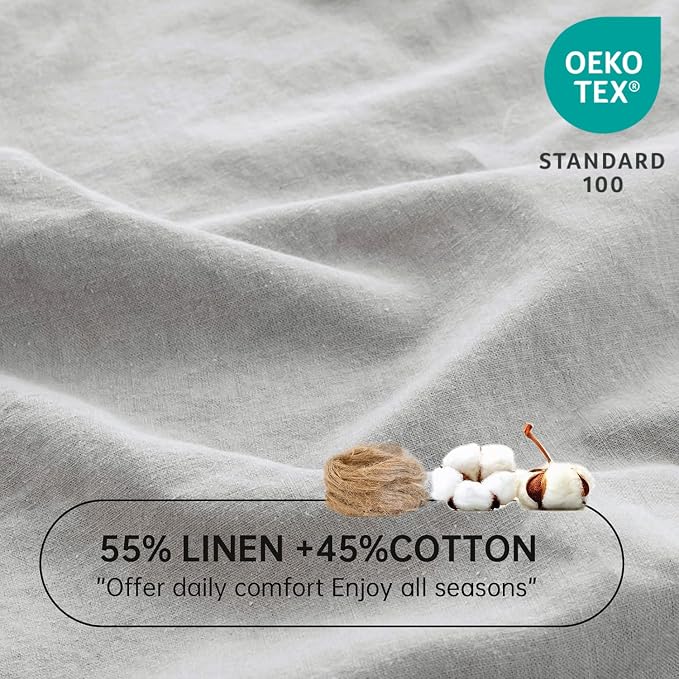 Simple&Opulence Linen Pillowcases 1 Pair Basic Style 55% Euro Linen 45% Cotton Blend Solid Color Flax Shams Set of 2, Standard Queen Size 20"x30", Grey