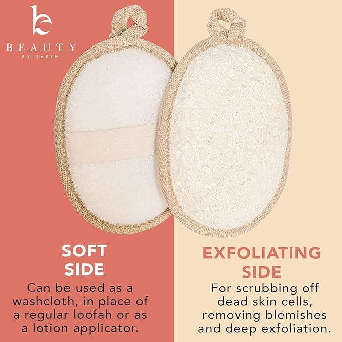 Exfoliating Loofah Sponge Body Scrubber - Pack of 2 Natural Loofah Sponges, Shower Body Exfoliator Scrubbing Pads for Removing Dead Skin