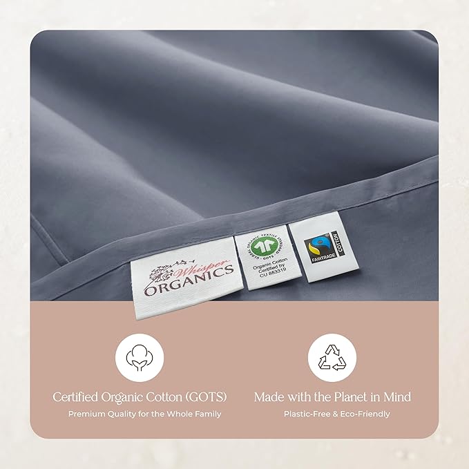 100% Organic Cotton Sheets Twin Size - GOTS Certified Organic Bed Sheets with Deep Pocket 300 Thread Count & Cozy Sateen Weave Gets Softer with Each Wash - Luxury 3 Piece Set (Mineral, Twin)