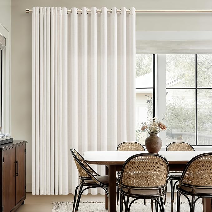 Beige White Extra Wide 100 Inch Linen Curtains Room Divider 84 Inch Length 1 Panel Sliding Door Curtains for Living Room Ivory Cream Semi Sheer Curtains Grommet Privacy Farmhouse Curtains