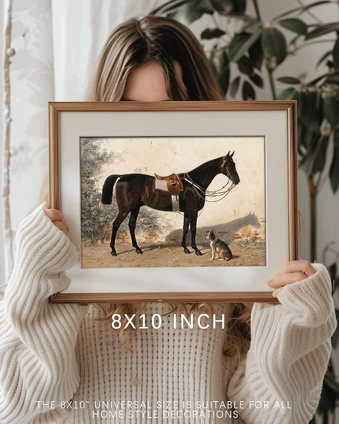 Vodefoad Retro Wall Art for Home Decor, Rustic Farmhouse Wall Decor Horse Canvas Artwork, Classical Animal Farm Aesthetic Picture Poster Equestrian Wall Art for Bathroom, Living Room, Desktop Wall Art decor - 8x10Inch Unframe