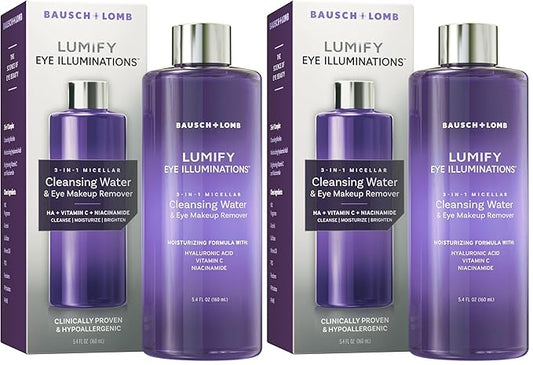 LUMIFY Eye Illuminations Cleansing Water&Eye Makeup Remover,3-in-1 Micellar Water Contains Hyaluronic Acid,Vitamin C&Niacinamide,Hypoallergenic,Removes Waterproof Makeup,5.4 Oz (160 mL),(Pack of 2)