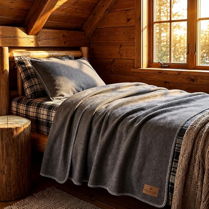 Whispering Winds 100% Wool Blanket, Premium Twin Size (62"x84") | Soft, Warm, Thick, Comfortable, For Bed, Couch, Home, Car, Camping, Outdoors, Survival