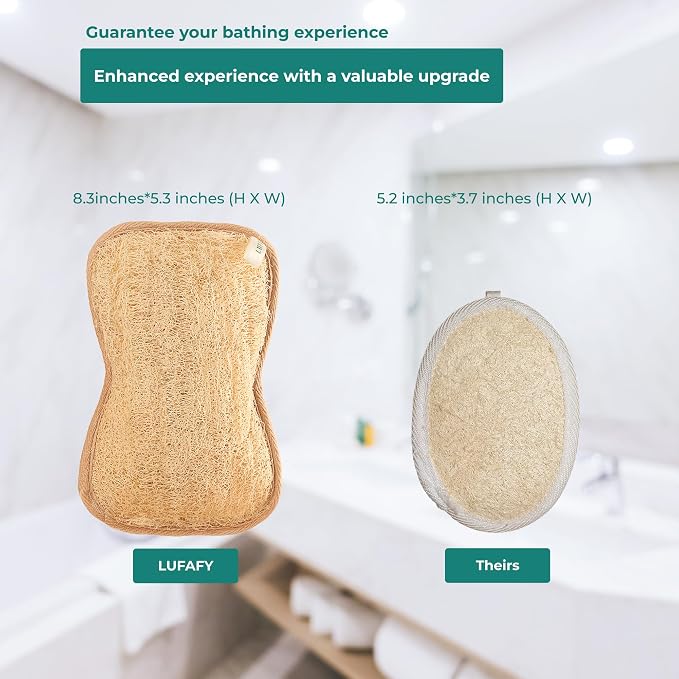 Large Premium Natural Dual Sided Loofah Sponge (3 - Pack), Exfoliating Body Scrubber, 100% Plant-Based Shower Luffa Sponge, Bath Loofah for Women and Men