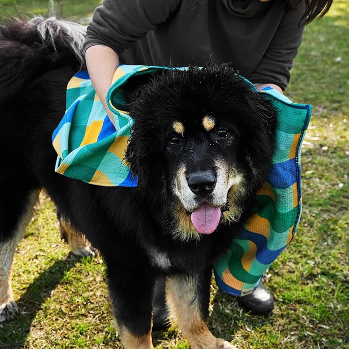 Dock & Bay Pet Towel - Super Absorbent & Quick Drying Dog Towels with Bag - 100% Recycled - Puppy Plaid, Medium (90x50cm, 35x19)