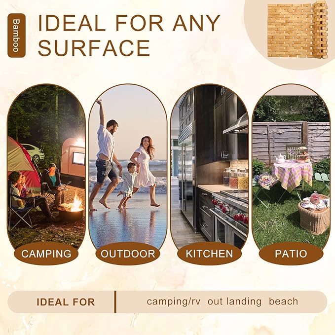 2 Pcs Bamboo Bath Mat Bathroom Rugs Floor Wood Shower Mat Non Slip Waterproof Wooden Shower Rug with Nonskid Silicone Pads for Bathroom Floor Spa Bathtub Kitchen(24 x 16 inches)