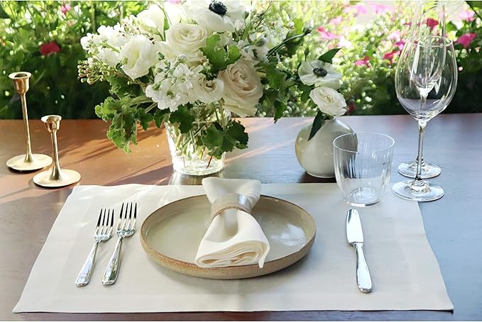 Huddleson Ivory Linen Napkin 20x20 (Set of Four) Luxury Italian Linen Napkin Sewn in US