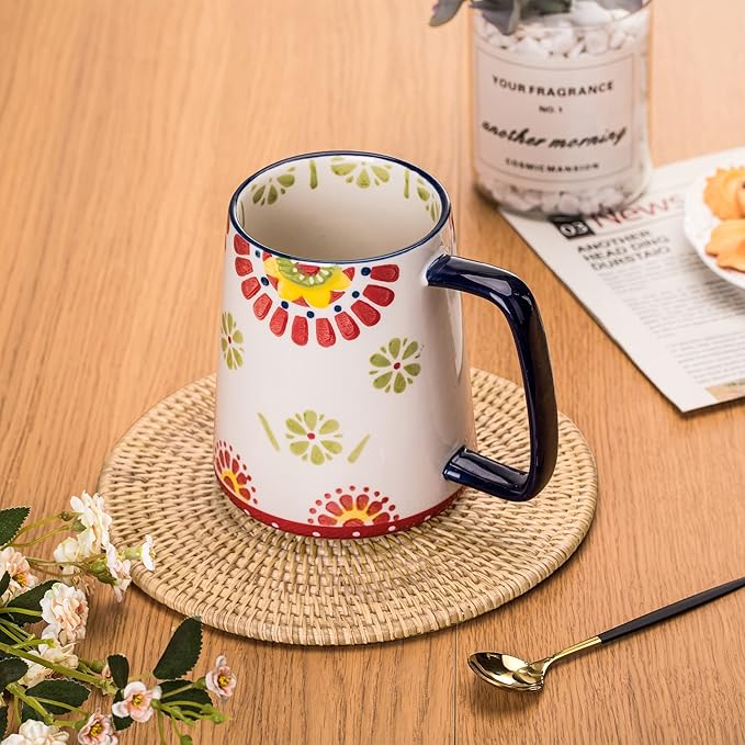Extra Large Ceramic Coffee Mug,24 Oz,Oversized Tea Cup for Home and Office,With Big Handle,Dishwasher and Microwave Safe (24 Oz Handcrafted Sunflower)