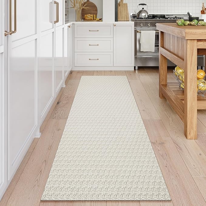 Collive Long Runners Rug for Hallways 2.6x8 Washable Kitchen Runner Rugs Non-Slip Rubber Backed Boho Hallway Runner Rug Tan Braided Farmhouse Carpet Floor Runner for Hall Bedroom Doorway