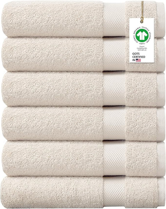 100% Organic Cotton Towels 650 GSM Plush Feather Touch Quick Dry Bath Towel, Pack of 6 GOTS Certified, Oeko-Tex Green Certified, Organic Cotton Bath Towel, 30"X58"