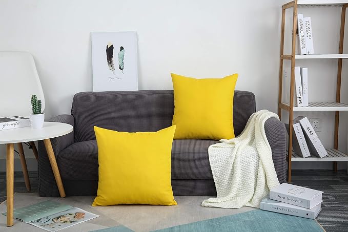 TangDepot 2-Pack Cotton Throw Pillow Covers 20x20 Yellow | 100% cotton, same-color zip, machine wash & air dry. For living room, bedroom, office, car. 42 colors, 601 sizes. Cover only.