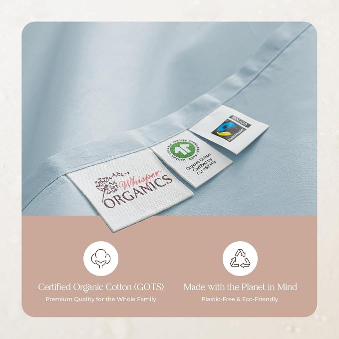 Certified Organic Full Flat Sheet Only - 100% Organic Cotton Top Sheet with Luxurious Soft and Breathable 300 Thread Count Sateen Weave Finish - GOTS & Fairtrade Certified (Powder, Full)