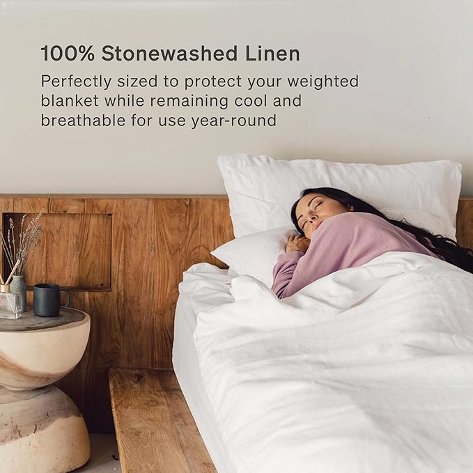 Baloo 100% French Linen Duvet Cover for Weighted Blanket (White - 60"x80" - Full/Queen Size) | Cooling, Soft & Durable | Machine Washable & Dryer Safe | Oeko-TEX® Standard 100 Certified