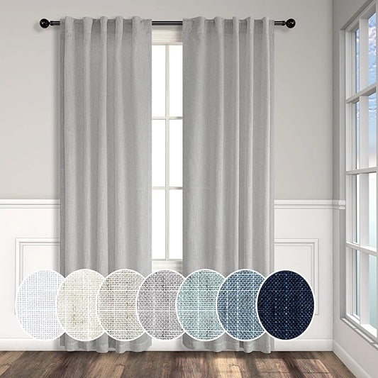 Grey Curtains 38 Inch Wide for Bedroom 2 Panels Rod Pocket Back Tab Loops Semi Privacy Sheer Linen Cotton Textured Light Filtering Light Gray Curtains for Living Room Farmhouse Decor 38 Width 96 Long