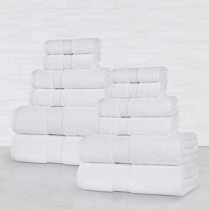 Superior Oregon Organic Cotton 12 Piece Towel Set, Heavyweight Towels for Bathroom Daily Use, Absorbent, Plush Eco-Friendly Bath Essentials, Includes 4 Bath, 4 Hand, 4 Face Towels, White