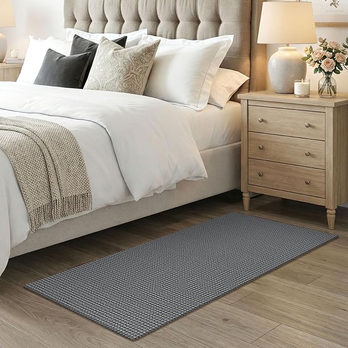 EARTHALL Woven Runner Rug 2x4 Ft Washable Runners for Hallways Cotton Non Slip Eentryway Runner Braided Indoor Floor Carpet for Kitchen, Hallway, Kitchen, Doormat, Dark Gray
