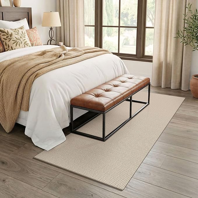 EARTHALL Woven Runner Rug 3x7 Ft Washable Runners for Hallways Wide Non Slip Rubber Backed Kitchen Runner Braided Indoor Floor Carpet for Entryway, Hallway, Kitchen, Bedroom, Beige/Ivory