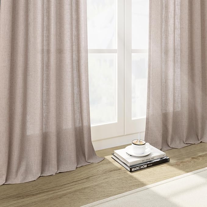 Nanspring Oatmeal Curtains 80 Inches Length for Living Room Back Tab Rod Pocket Semi Sheer Linen Privacy Drapes Muted Neutral Boho Linen Textured Window Curtain for Dining Room Bedroom 52X80 Inch