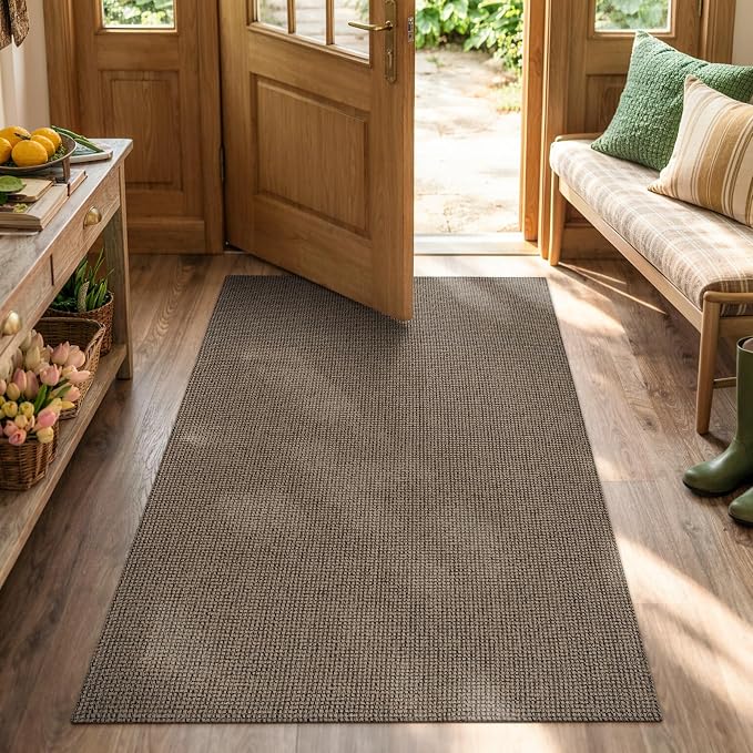Uphome Boho Area Rug, 3x5 Machine Wasbable Rugs for Kitchen, Non Skid Low Pile Braided Cotton Farmhouse Entryway Rugs Indoor, Dirt Resistant Black/Natural Door Mats for Front Door Bedroom Bathroom