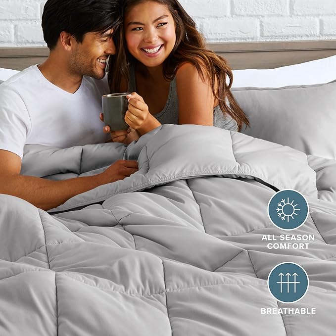 Bare Home Comforter Set - Queen Size - Ultra-Soft - Goose Down Alternative - Premium 1800 Series - All Season Warmth (Queen, Light Grey)