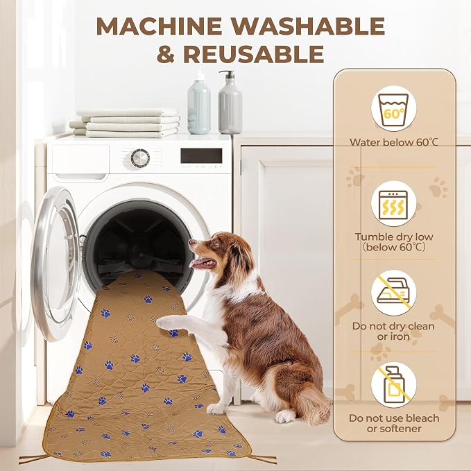 Fostanfly Washable Pee Pads for Dogs, 2 Pack 48"x48" Add 8 Lanyards, Brown | Machine Washable & Reusable, Strong Absorbency, Leak-proof & Waterproof, Non-Slip, Playpen, Add 8 Lanyards, Potty Training