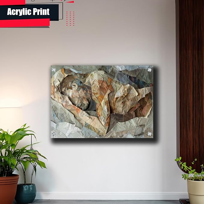 Print artistic nicely depicts a wild mountains, many pieces of fabric and torn paper of different textures and colors, Minimalist Wall Art, Wall