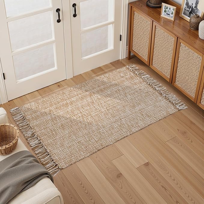 Collive Entryway Door Mat, 27" x 43" Machine Washable Kitchen Rugs, Indoor/Outdoor Low-Profile Doormat Soft Hand-Woven Cotton Bathroom Rug Throw Rugs for Front Back Door Bedroom