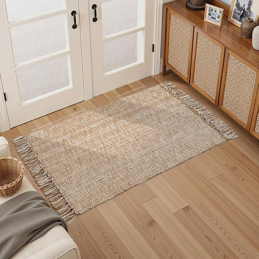 Collive Entryway Door Mat, 27" x 43" Machine Washable Kitchen Rugs, Indoor/Outdoor Low-Profile Doormat Soft Hand-Woven Cotton Bathroom Rug Throw Rugs for Front Back Door Bedroom