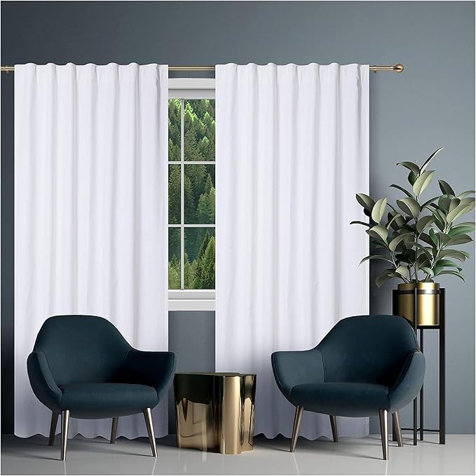 HOMIDATE White Cotton Curtains Set of 2-50x63 Inch, Textured Drapes for Windows, 63 Inch Long Light Filtering Panels, Soft & Elegant Home Decor